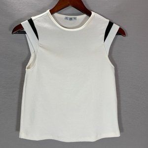 Zara Basics Top Womens US Small White Stretch Knit Shirt Cap Sleeve Crinkle